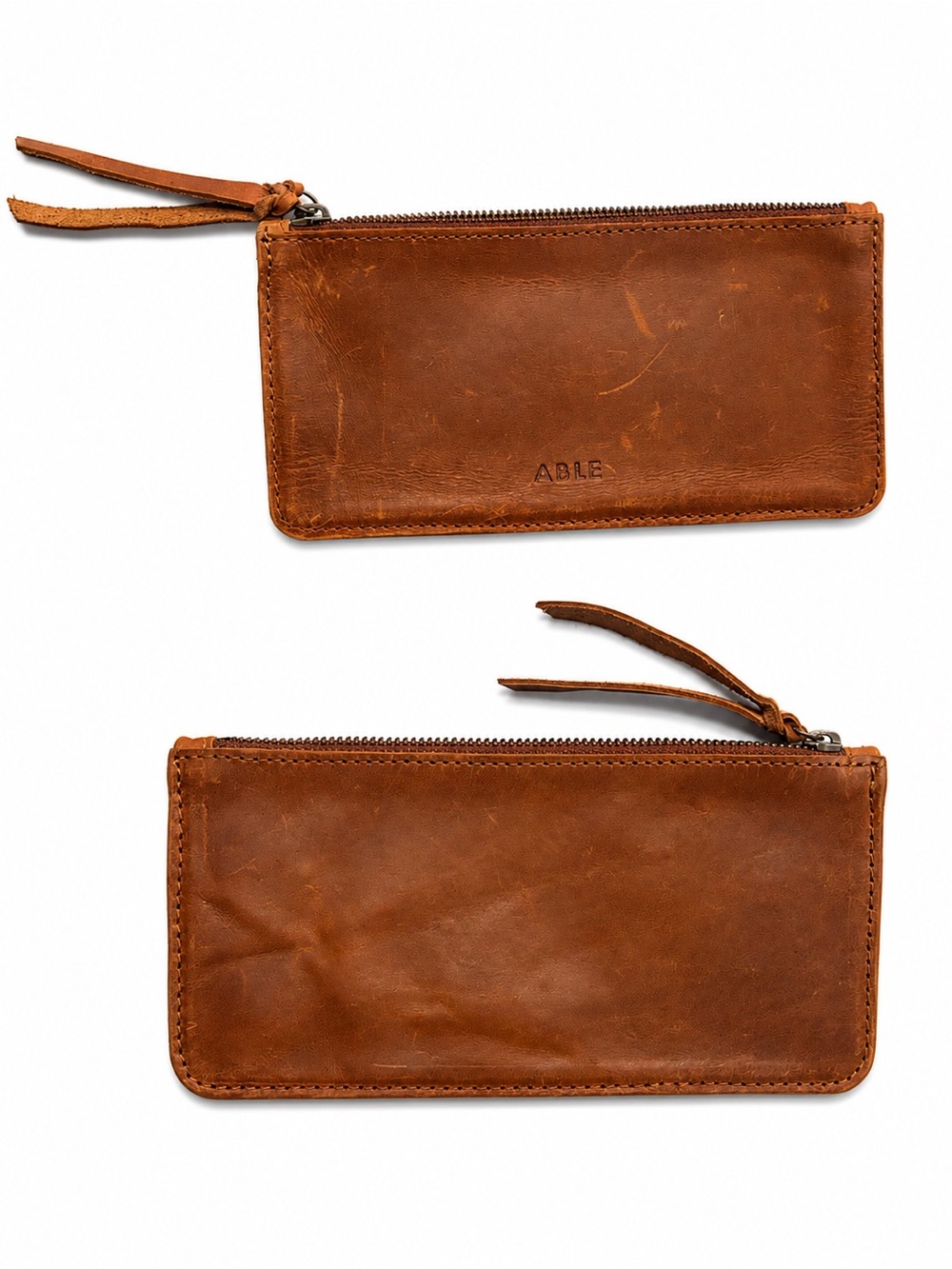 Able Rachel Leather Zippered wristlet wallet in Cognac